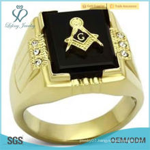 Gold Lust Agate CZ crystal Masonic Ring